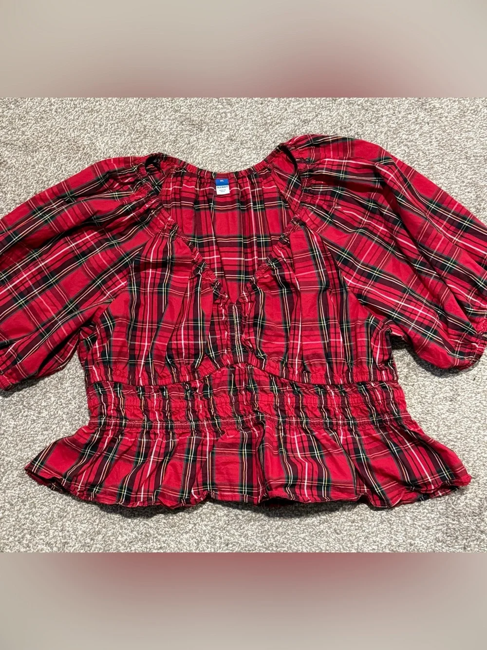 Red Plaid Peplum Top